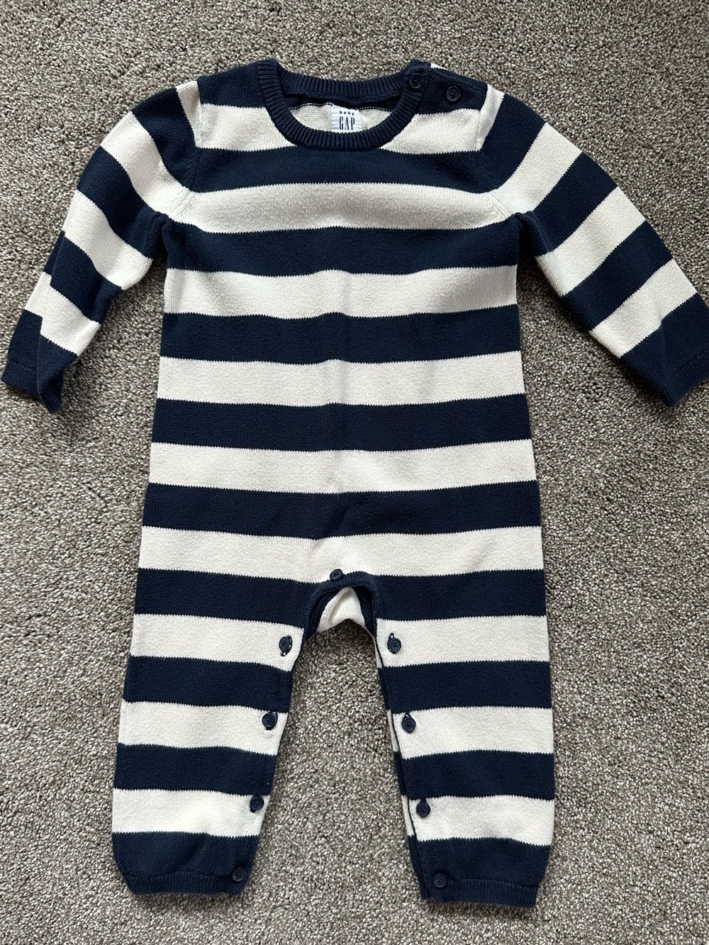 Baby GAP Navy & Cream Striped Knit One-Piece Sweater
